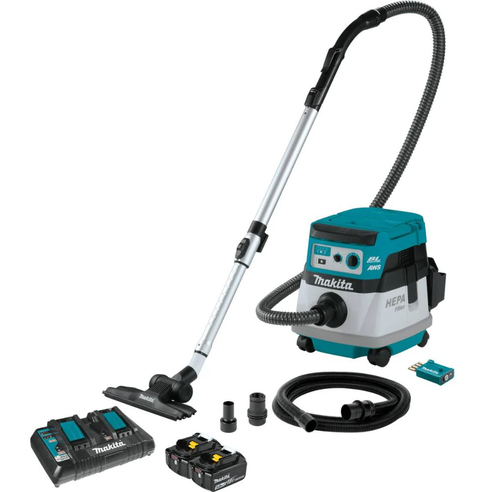 Makita XCV22PTU 36V (18V X2) LXT Brushless 2.1 Gallon HEPA Filter Dry Dust Extractor/Vacuum Kit, AWS (5.0Ah) - Mactool Shop