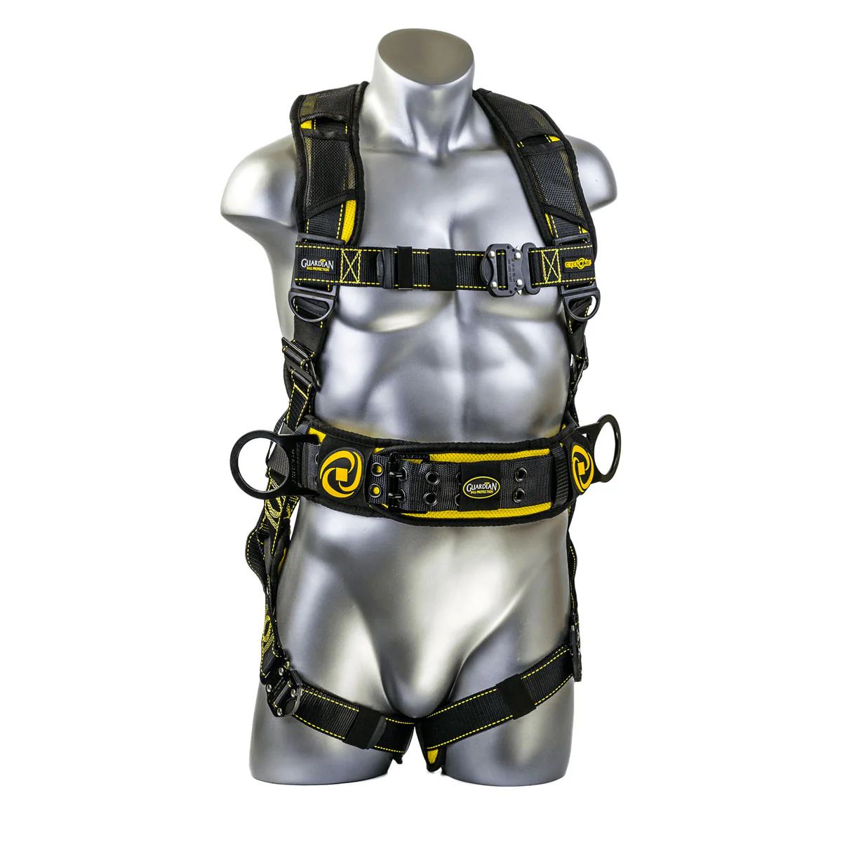 Guardian 21034 Cyclone Construction Harness M-L, Black-Yellow, Quick Connect Chest/Leg TB Waist - Mactool Shop