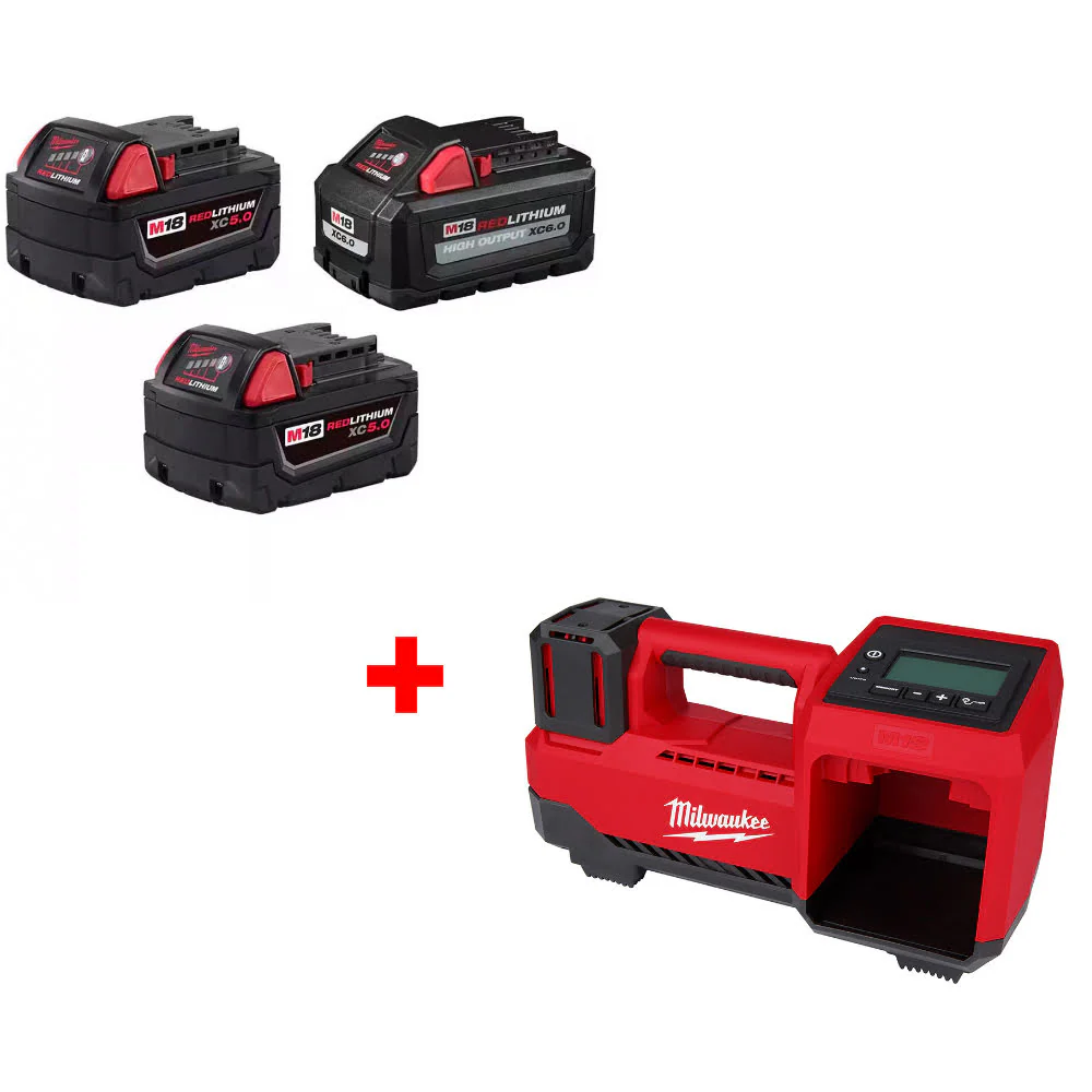 Milwaukee 48-11-1856 M18 18V Battery 3-Pack W/ FREE 2848-20 M18 Tire Inflator - Mactool Shop