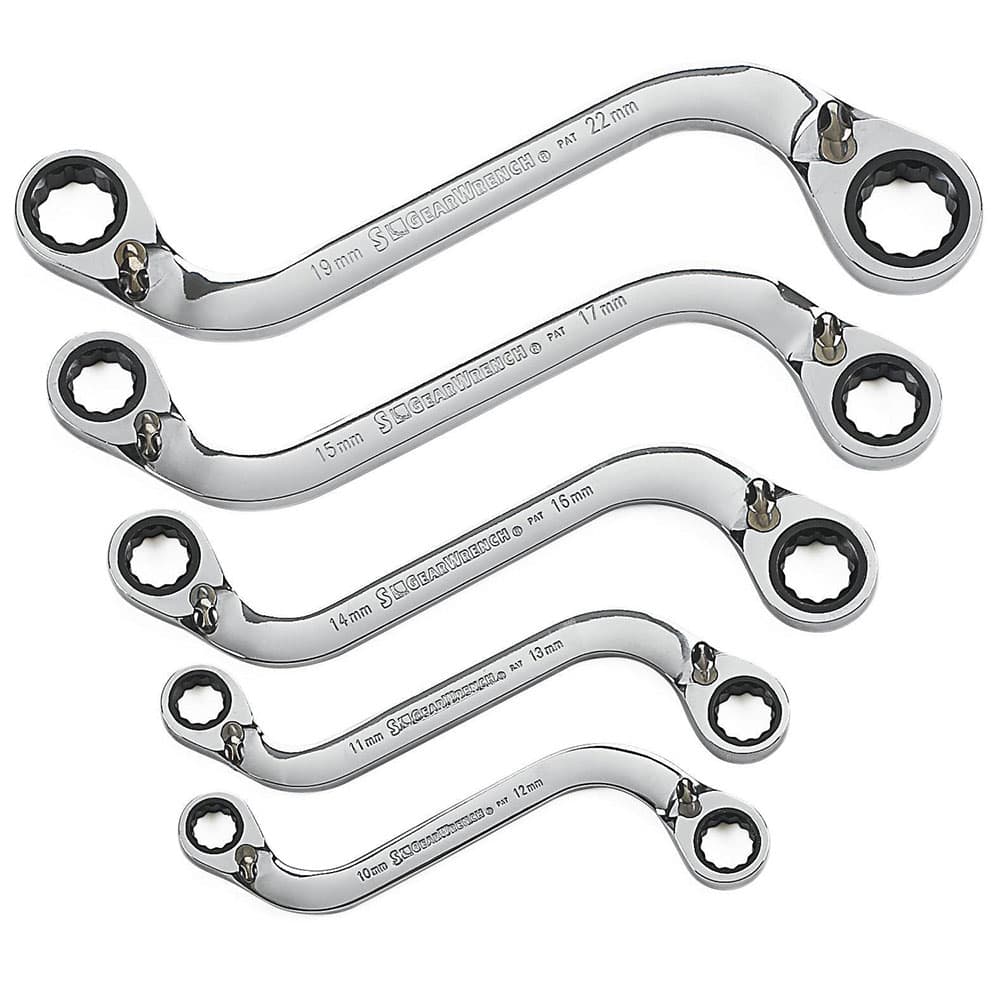 GearWrench 85299 5 Pc. 72-Tooth 12 Point Reversible S-Shape Double Box Ratcheting Metric Wrench Set - Mactool Shop