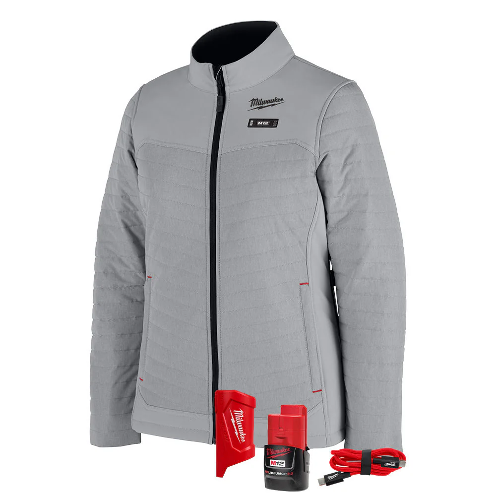 Milwaukee F102G-21 M12 Women's Gray Axis Jacket with (1) 3.0 Ah Battery and Charger - Mactool Shop