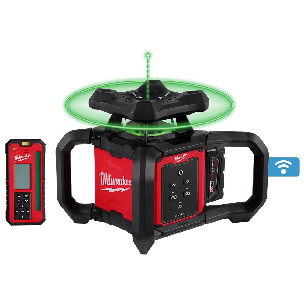 Milwaukee 3702-21 M18 Green Interior Rotary Laser Level Kit w/ Remote/Receiver & Wall Mount Bracket - Mactool Shop