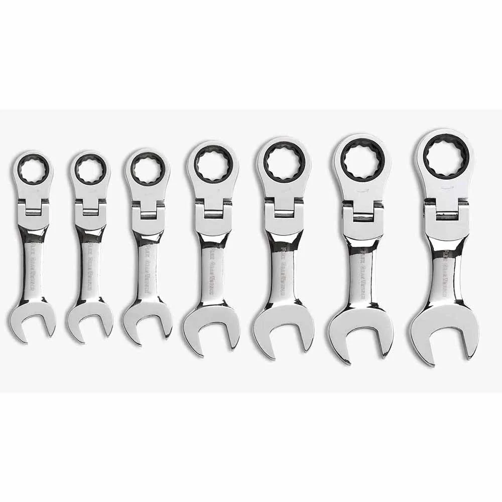 GearWrench 9570 7 Pc. 72-Tooth 12 Point Stubby Flex Head Ratcheting Combination SAE Wrench Set - Mactool Shop