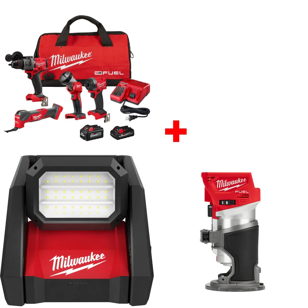 Milwaukee 3698-24MT M18 4-Tool Combo Kit w/ FREE 2366-20 Flood Light & Router - Mactool Shop