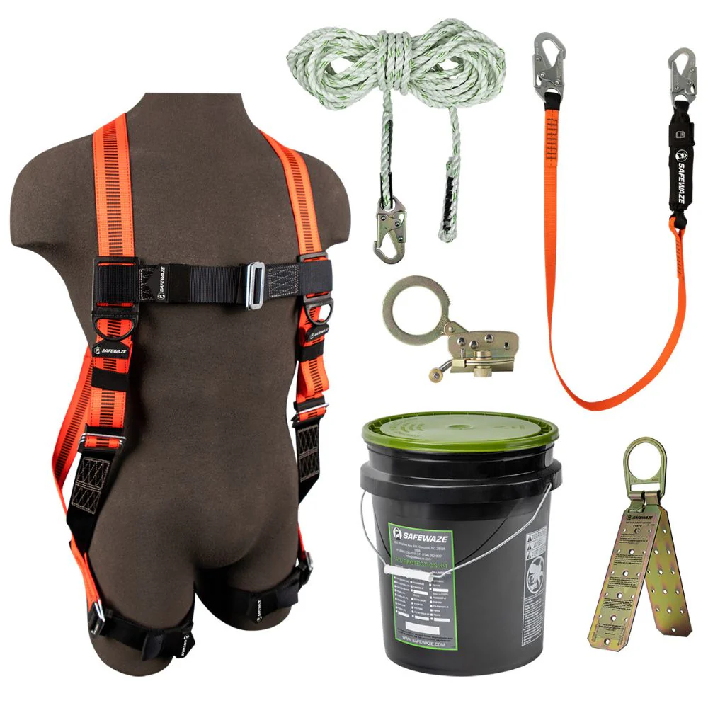 Safewaze FS-EX6000-Bucket V-Line Bucket Roof Kit: FS99280-E Harness, FS700-50 VLL, FS1120 Grab, FS88560-E Lanyard, FS870 Anchor - Mactool Shop