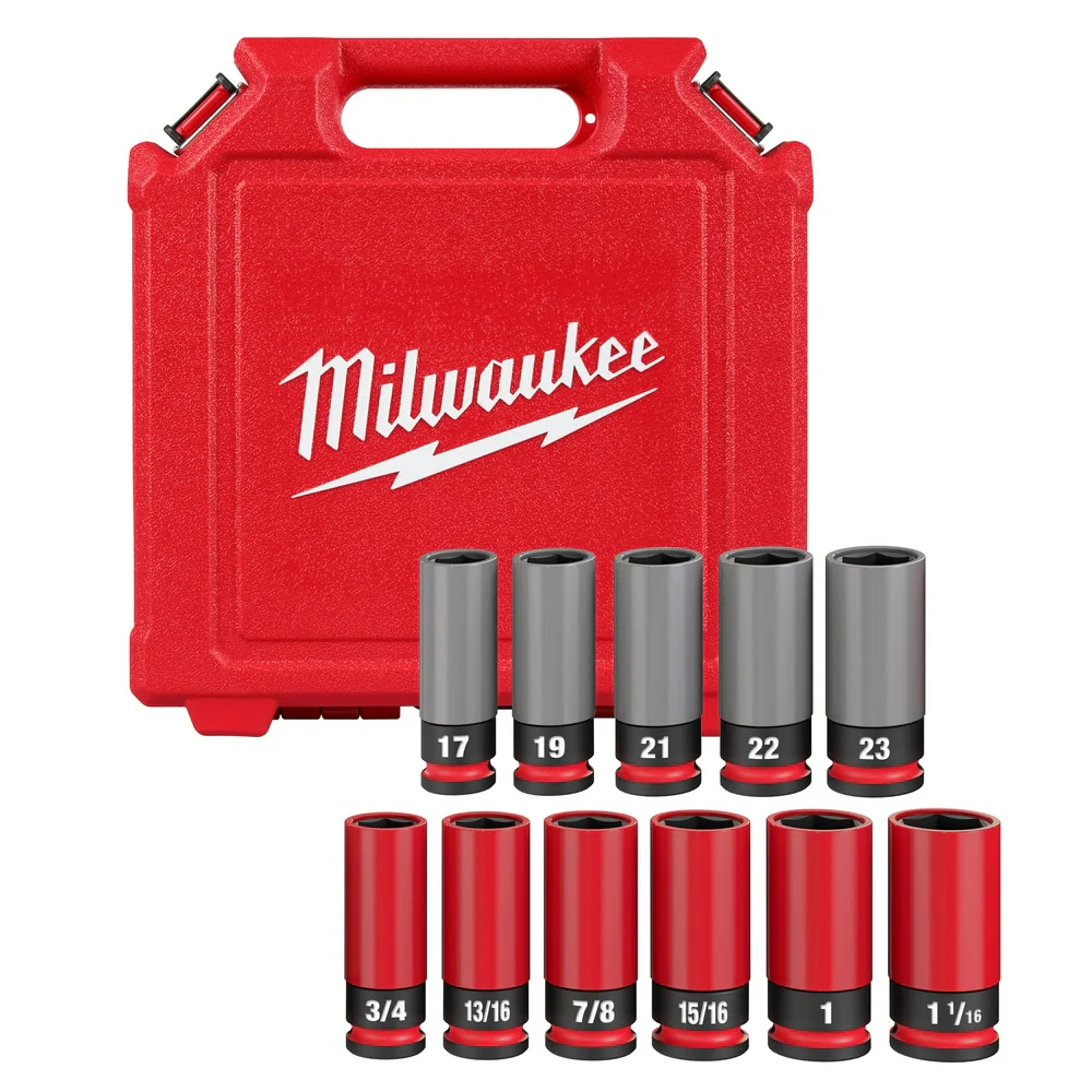 Milwaukee 49-66-7833 SHOCKWAVE Impact Duty 1/2 Drive SAE & Metric 11PC Lug Nut Wheel Socket Set - Mactool Shop