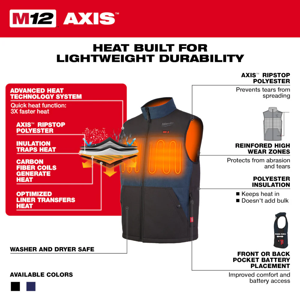 Milwaukee 305BL-20 M12 Heated AXIS Vest Blue (Vest Only) - Mactool Shop