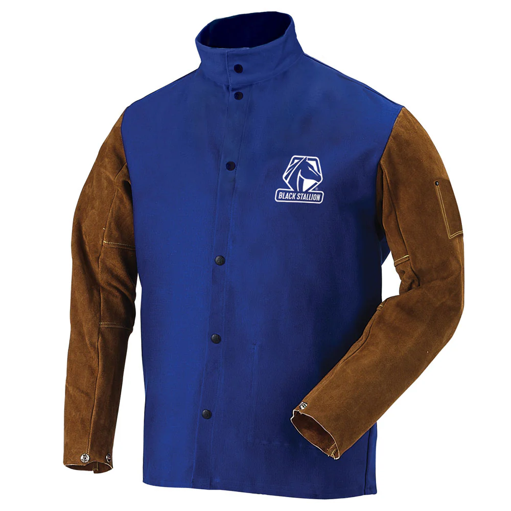 Black Stallion FRB9-30C/BS-XL Flame Resistant Cotton & Cowhide Hybrid Welding Jacket, Royal Blue, XL - Mactool Shop