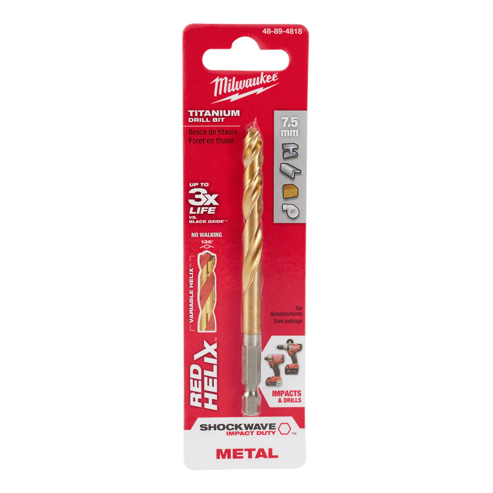 Milwaukee 48-89-4818 7.5mm Metric Titanium SHOCKWAVE™ Red Helix Bit - Mactool Shop