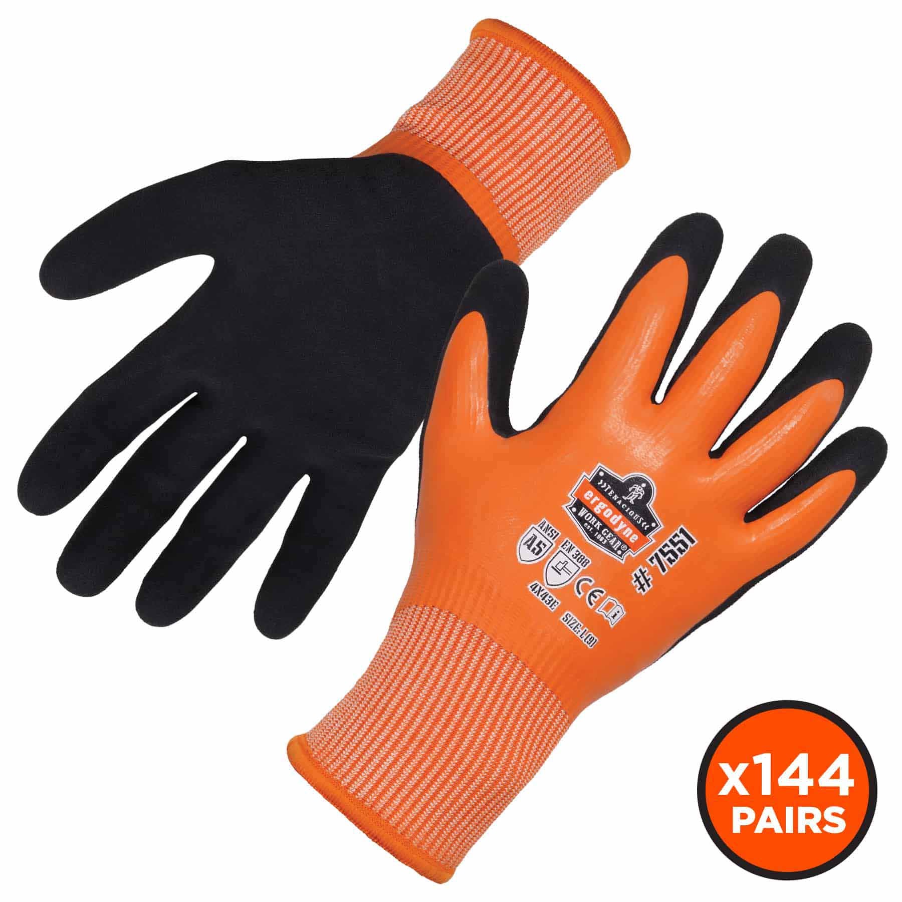 Ergodyne 17995 7551-CASE XL Orange ANSI A5 Coated Waterproof CR Gloves 144-Pair - Mactool Shop