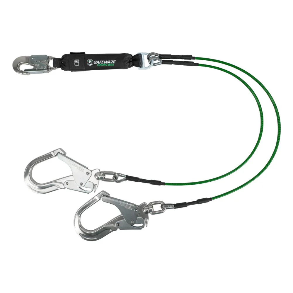 Safewaze 019-2016 Leading Edge 6' Energy Absorbing Lanyard: Dual Leg, Alu Swivel Rebar Hooks - Mactool Shop