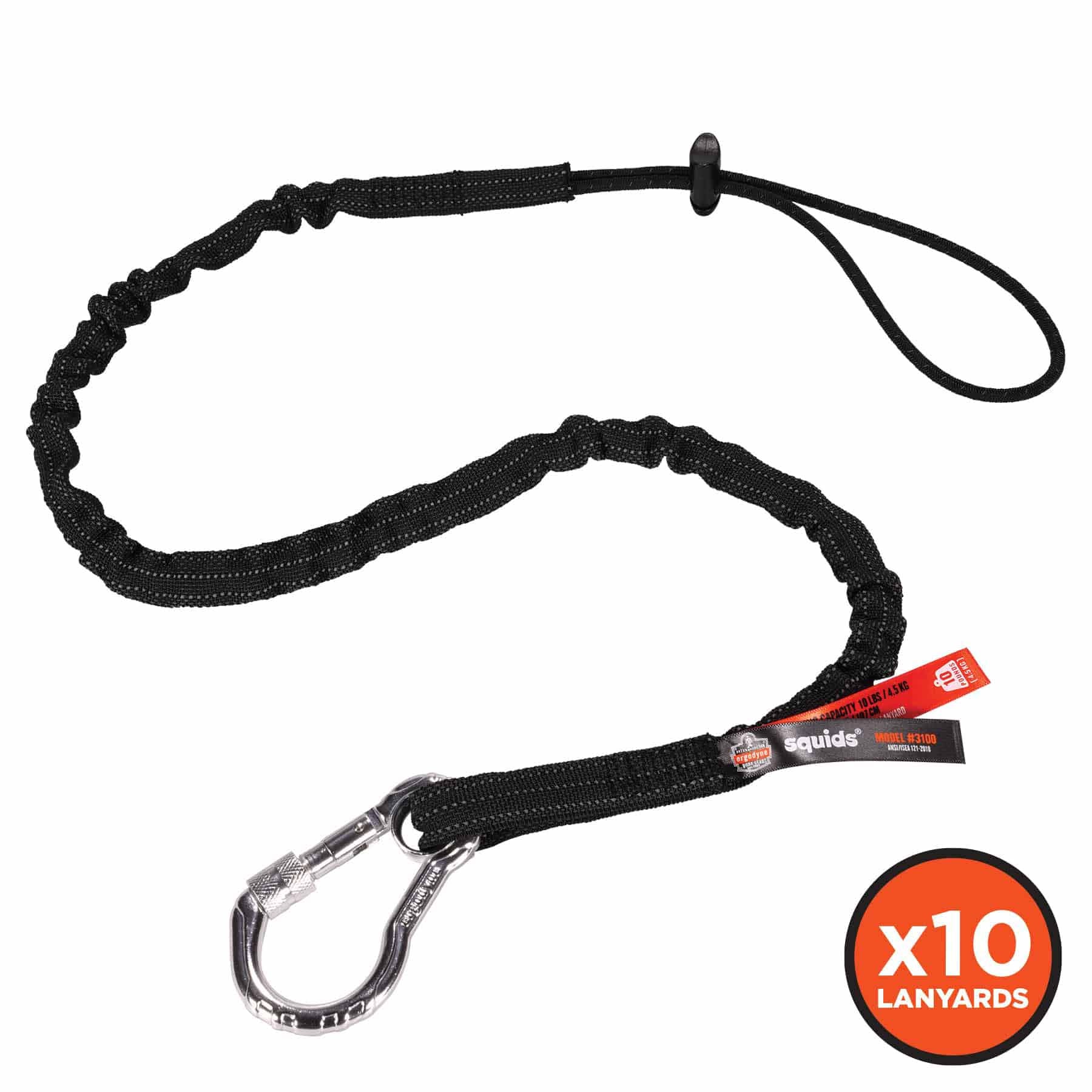 Ergodyne 19202 3100-BULK Standard Black Lanyard - Carabiner + Loop - 10lbs 10-Pack - Mactool Shop