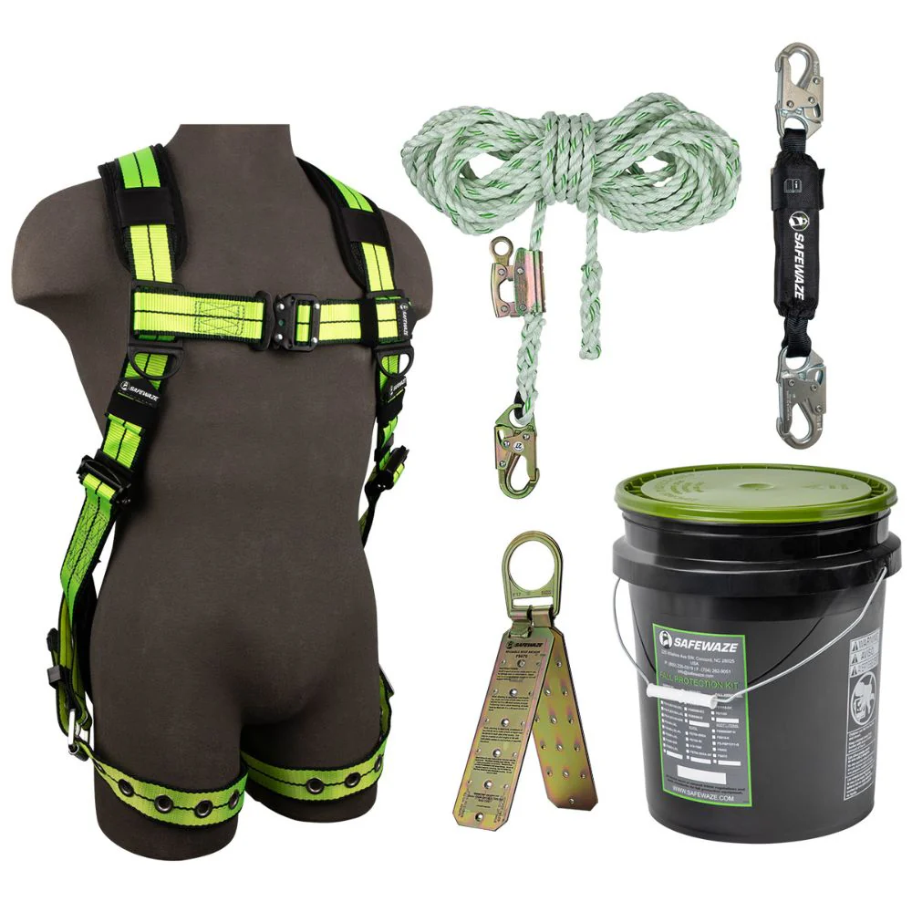Safewaze FS155-S/M PRO+ Bucket Roof Kit: FS-FLEX185-S/M Harness, FS700-50GA VLL, FS8800SP-H Absorber, FS870 Anchor, S/M - Mactool Shop