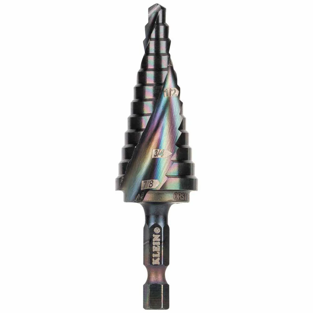 Klein Tools QRST14 Step Drill Bit, Quick Release, Spiral Flute, 3/16 to 7/8-Inch - Mactool Shop