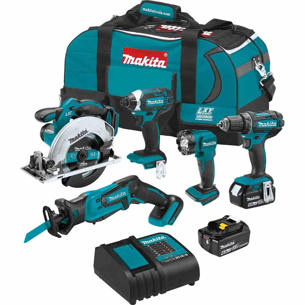 Makita XT510SM 18V LXT Cordless 5‐Pc. Combo Kit, XFD10Z, XDT11Z, XSS02Z, XRJ01Z, DML815, bag (4.0Ah) - Mactool Shop