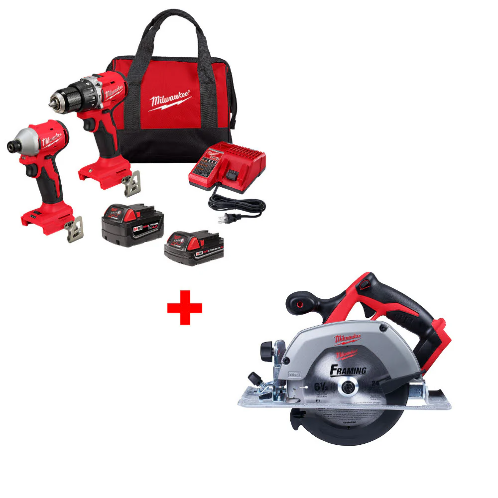 Milwaukee 3693-22CX M18 2-Tool Combo Kit W/ FREE 2630-20 M18 Li-Ion 18V Circ Saw - Mactool Shop