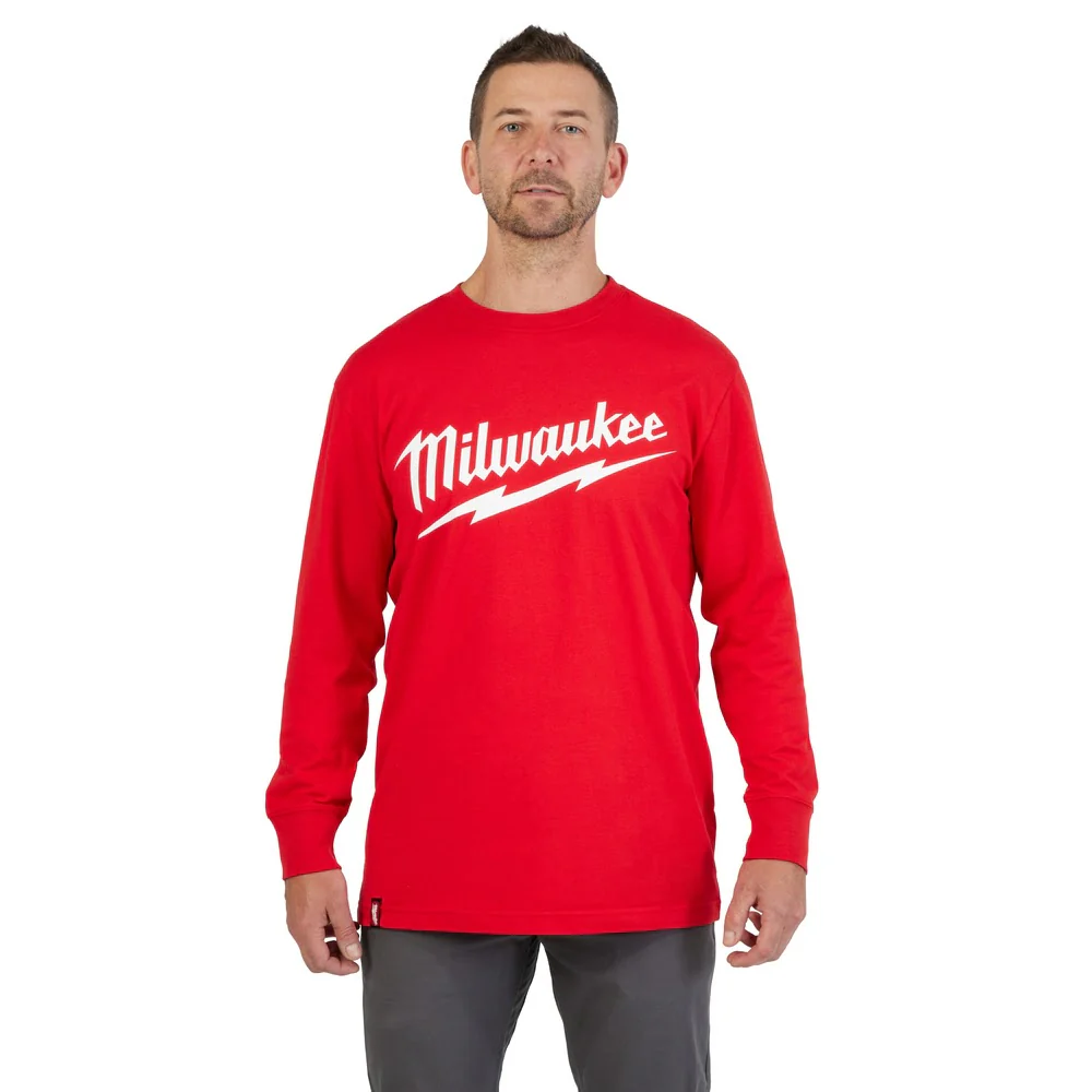 Milwaukee 608R Heavy Duty T-Shirt - Long Sleeve Logo Red - Mactool Shop