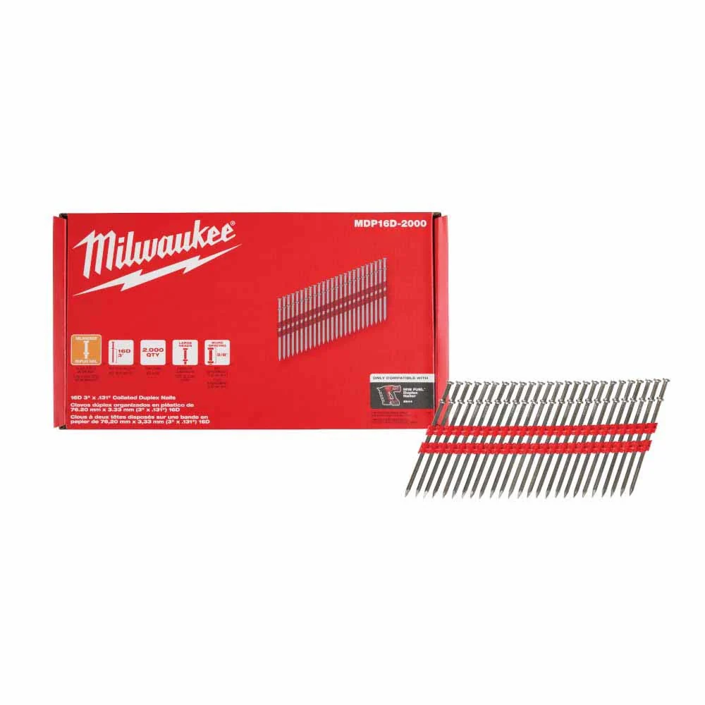 Milwaukee MDP16D-2000 Milwaukee 16D 3” x .131” Collated Duplex Nails - Mactool Shop