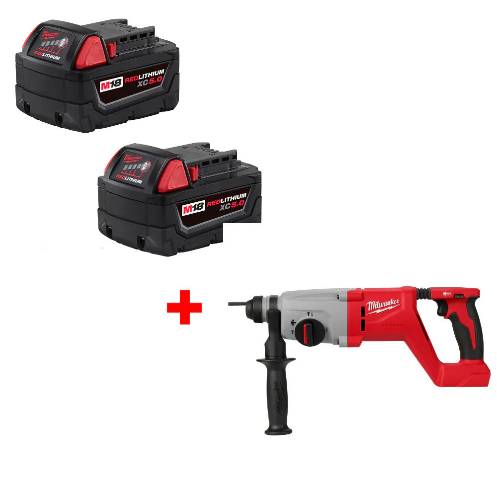 Milwaukee 48-11-1852 M18 XC5.0 Battery-2 Pack W/ FREE 2613-20 M18 Rotary Hammer - Mactool Shop