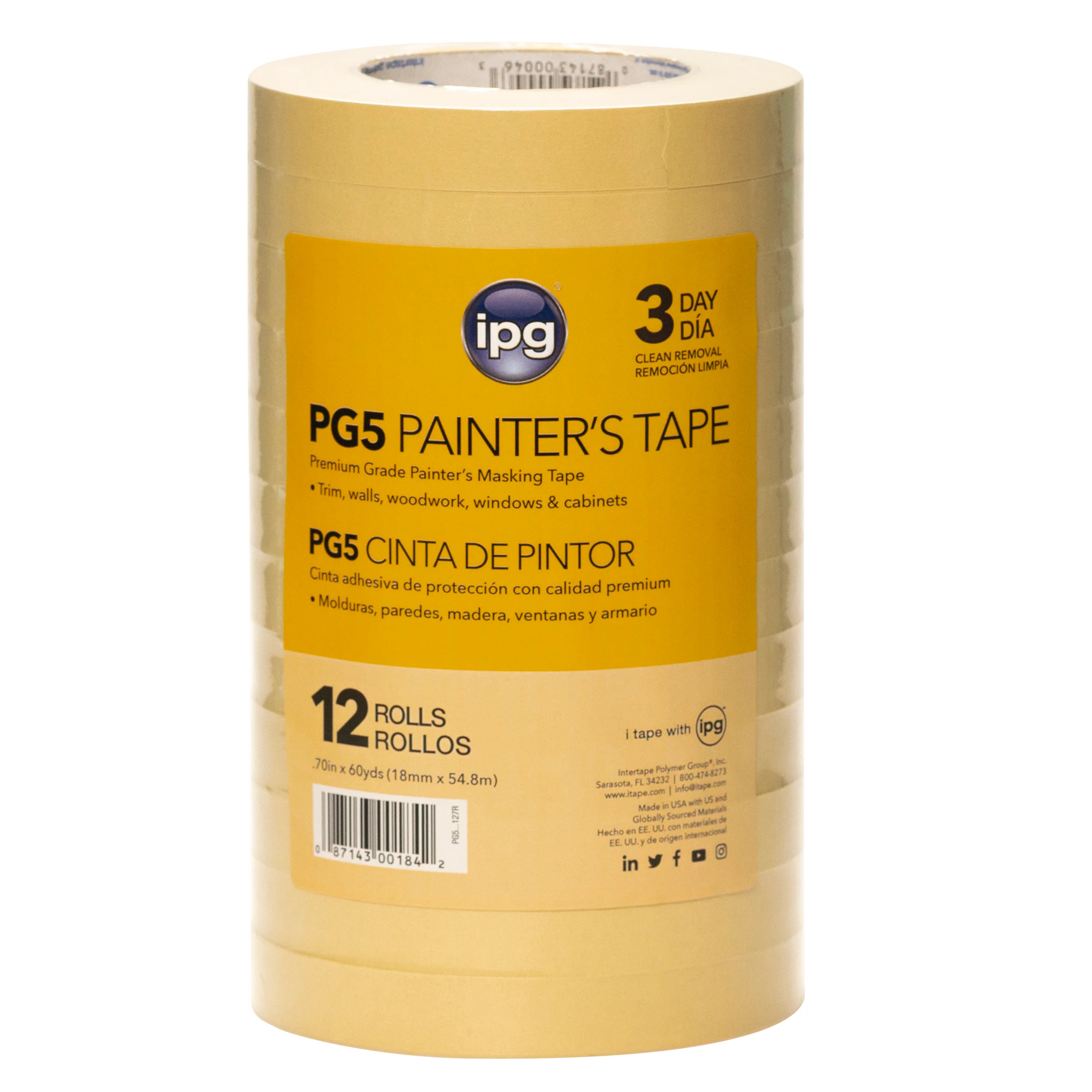 Intertape PG5...127R PG5 Medium Grade Paper Masking Tape - Natural 18MM X 54.8M IPG-PLAN 48 - Mactool Shop