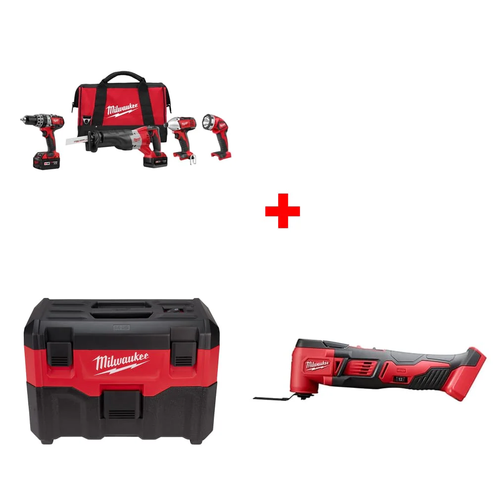 Milwaukee 2696-24 M18 4pc Combo Kit w/ FREE 0880-20 Wet/Dry Vacuum & Multi-Tool - Mactool Shop