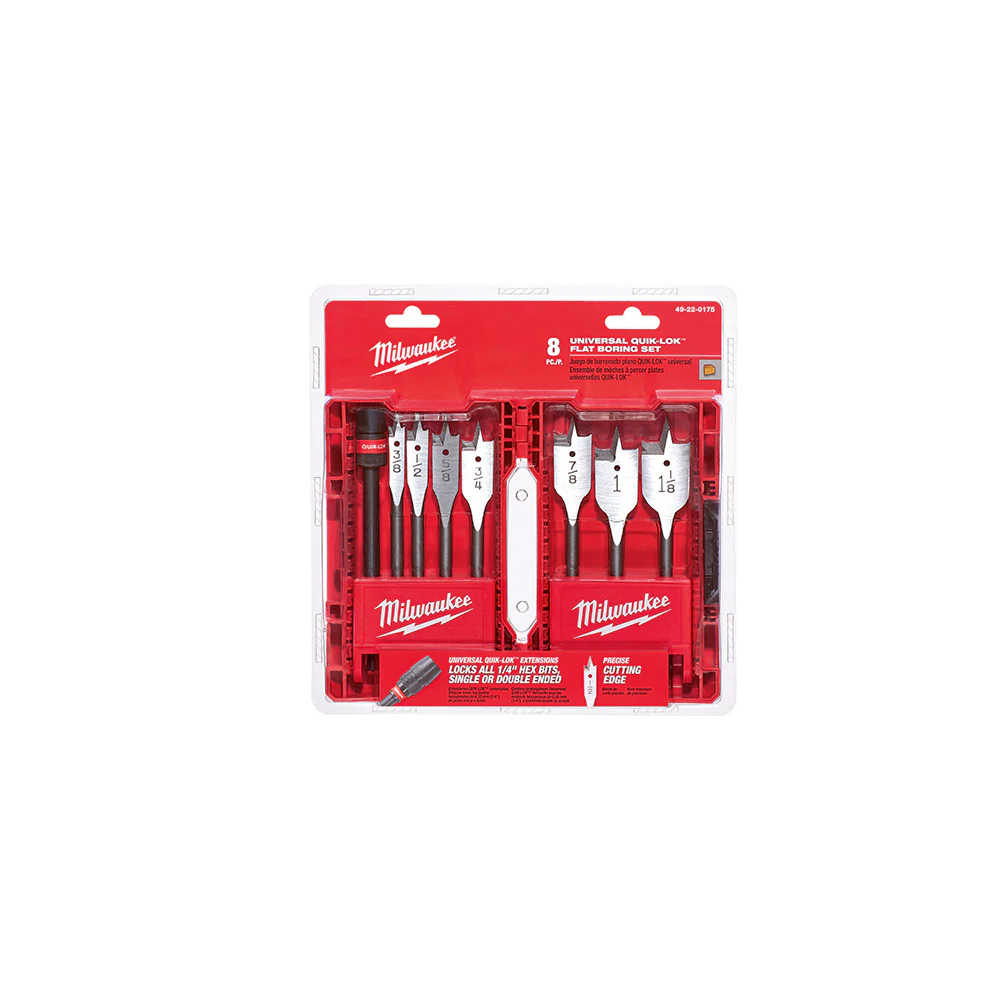 Milwaukee 49-22-0175 8-Piece Universal Quik-Lok Flat Boring Set - Mactool Shop
