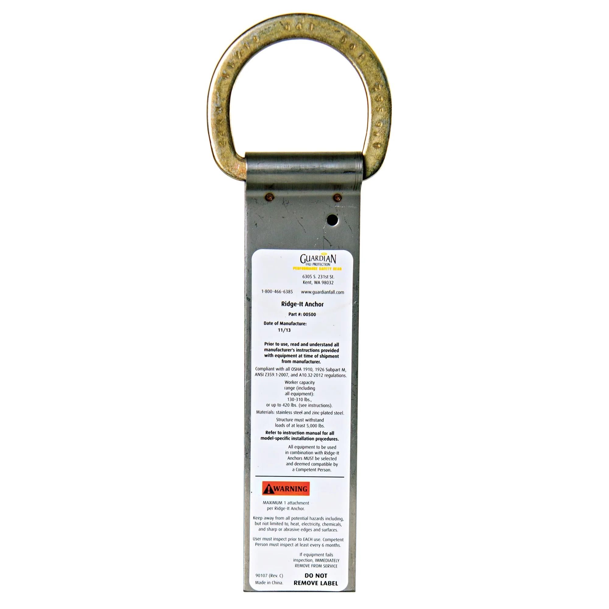 Guardian 00500 Ridg-1 Single D-Ring Roof Anchor With Included Nails - Mactool Shop