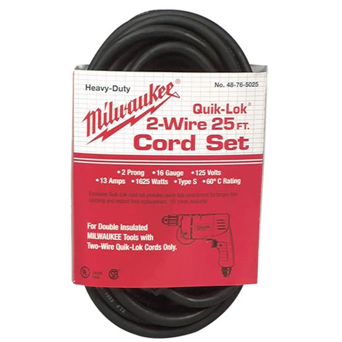 Milwaukee 48-76-5125 Quik-Lok 25-Foot 2 Wire Double Insulated Cord - Mactool Shop