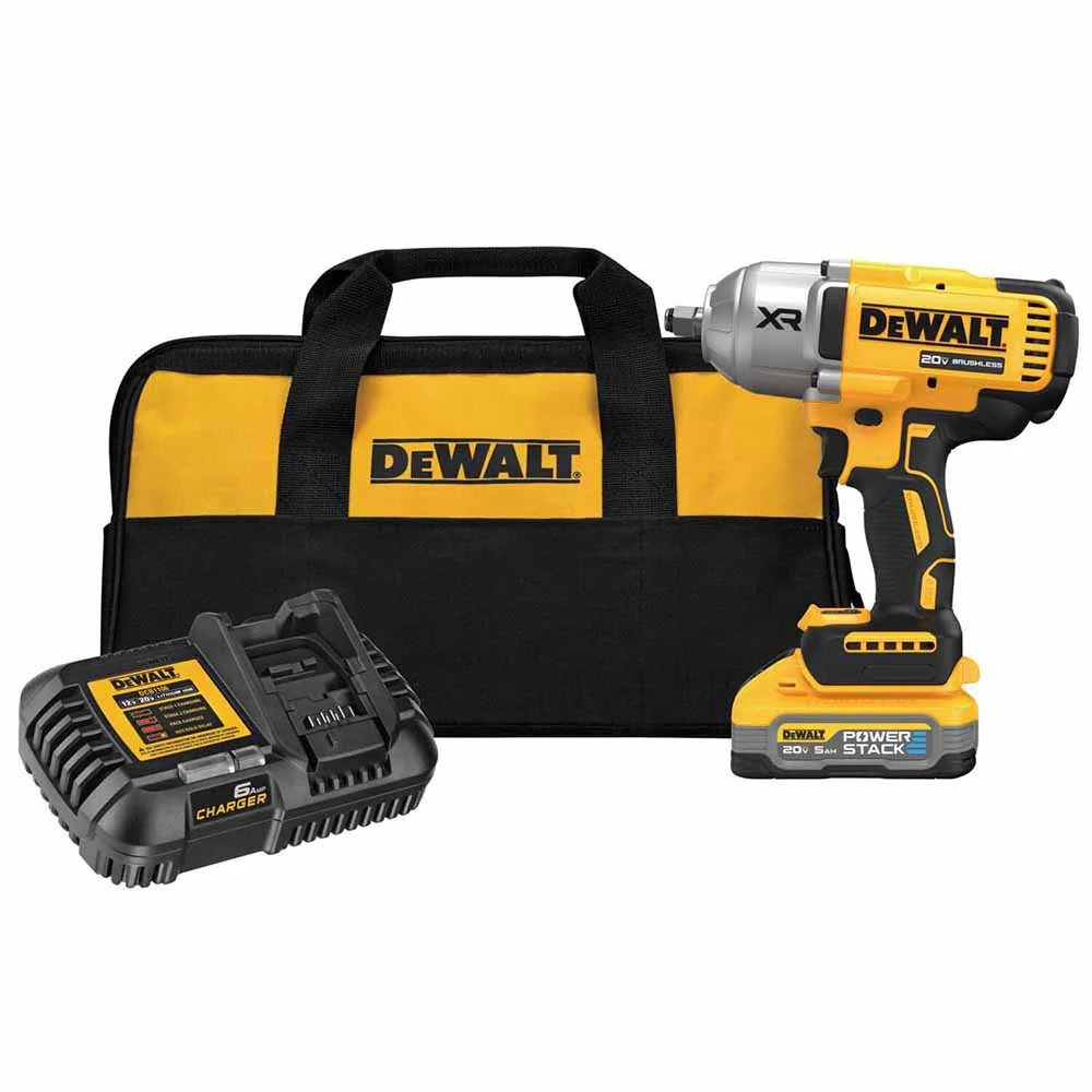 DeWalt DCF900H1 20V Max XR 1/2 In. High Torque Impact Wrench With Hog Ring Anvil Kit With Dewalt Powerstack 5.0 Ah Battery - Mactool Shop