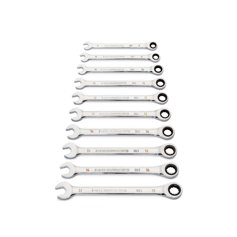 GearWrench 86927 12 Pc. 90-Tooth 12 Point Metric Combination Ratcheting Wrench Set - Mactool Shop
