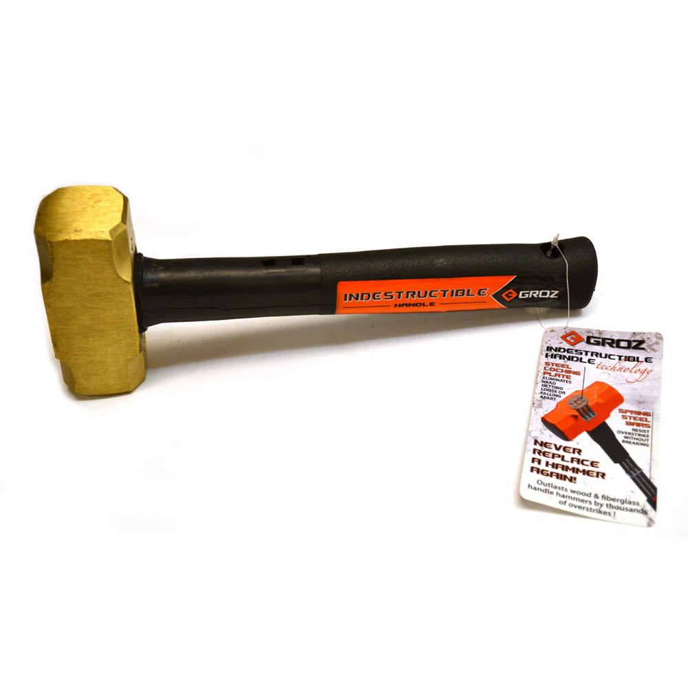 Groz 34702 Indestructible Handle Brass Head Striking Hammer, 4Lb, 12