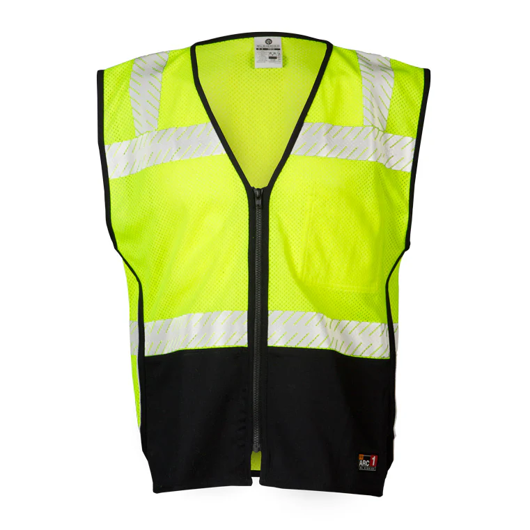 ML Kishigo FM410-2X 2X Lime Flame Resistant Premium Black Series Mesh Vest - Mactool Shop