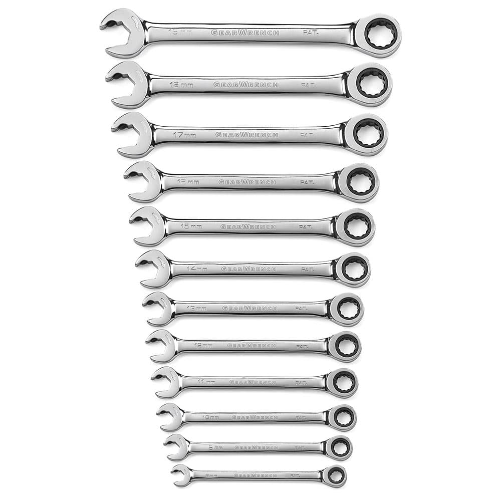 GearWrench 85597 12 Pc. 72-Tooth 12 Point Open End Ratcheting Metric Wrench Set - Mactool Shop