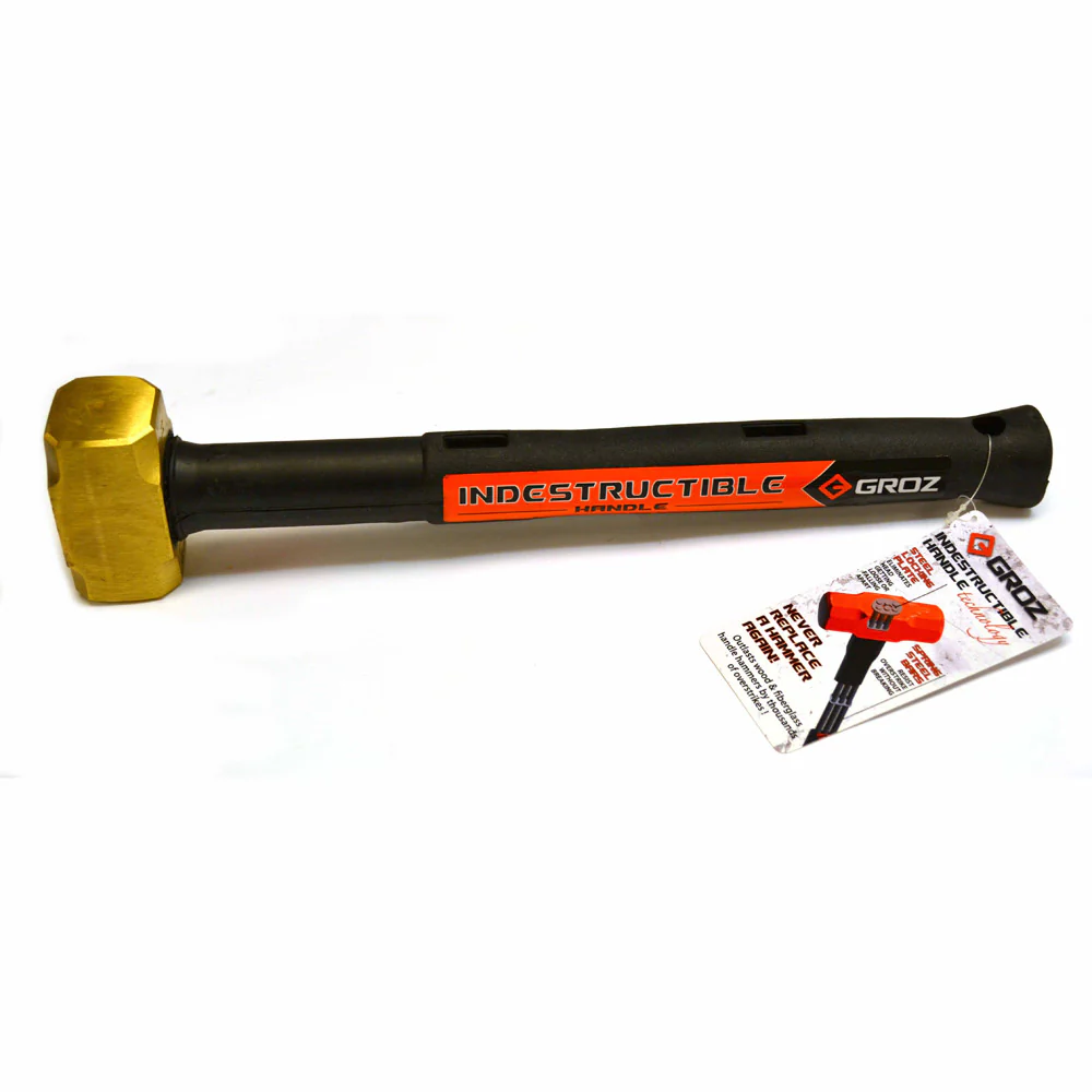 Groz 34701 Indestructible Handle Brass Head Striking Hammer, 2.5Lb, 16