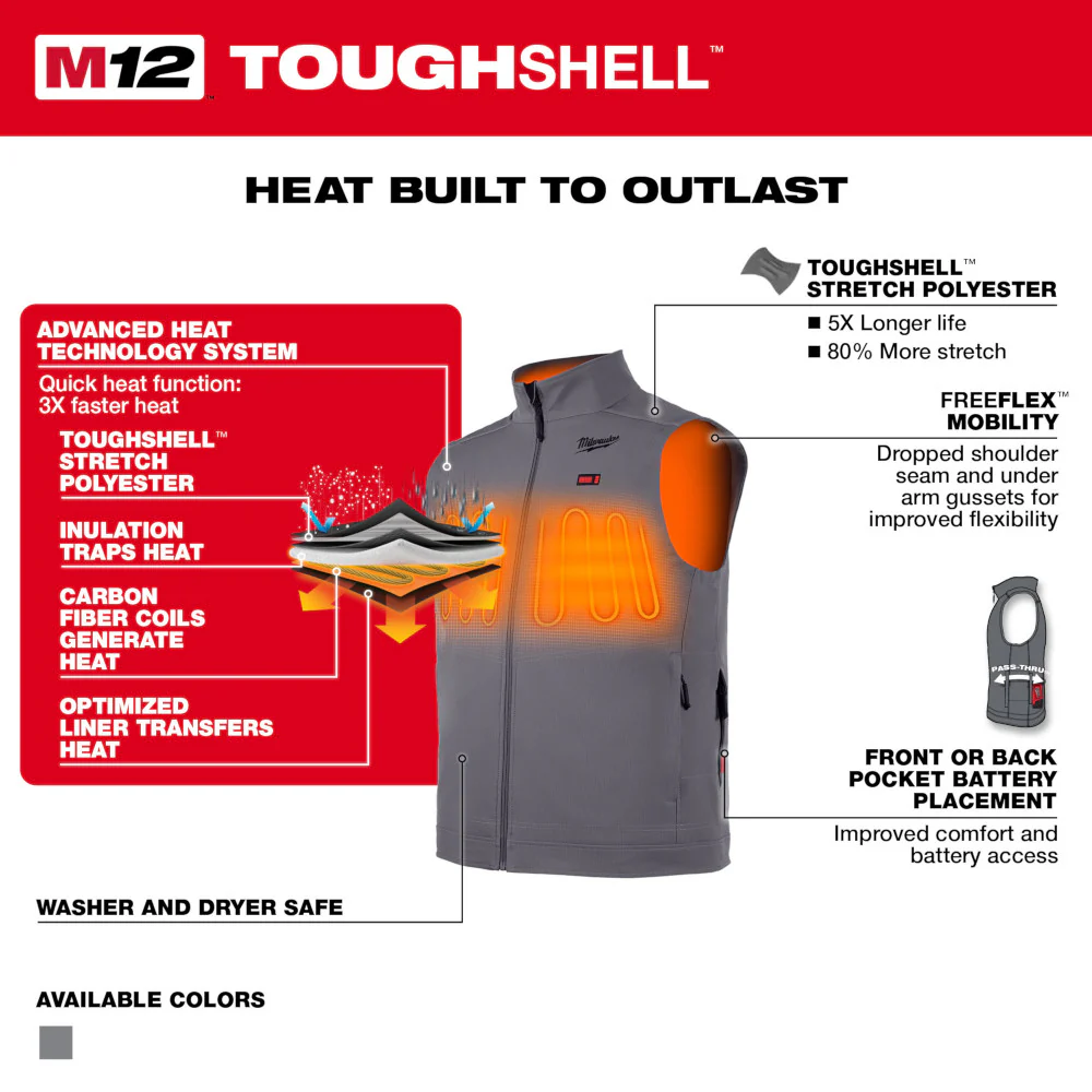 Milwaukee 304G-20 M12 Heated TOUGHSHELL Vest Gray (Vest Only) - Mactool Shop