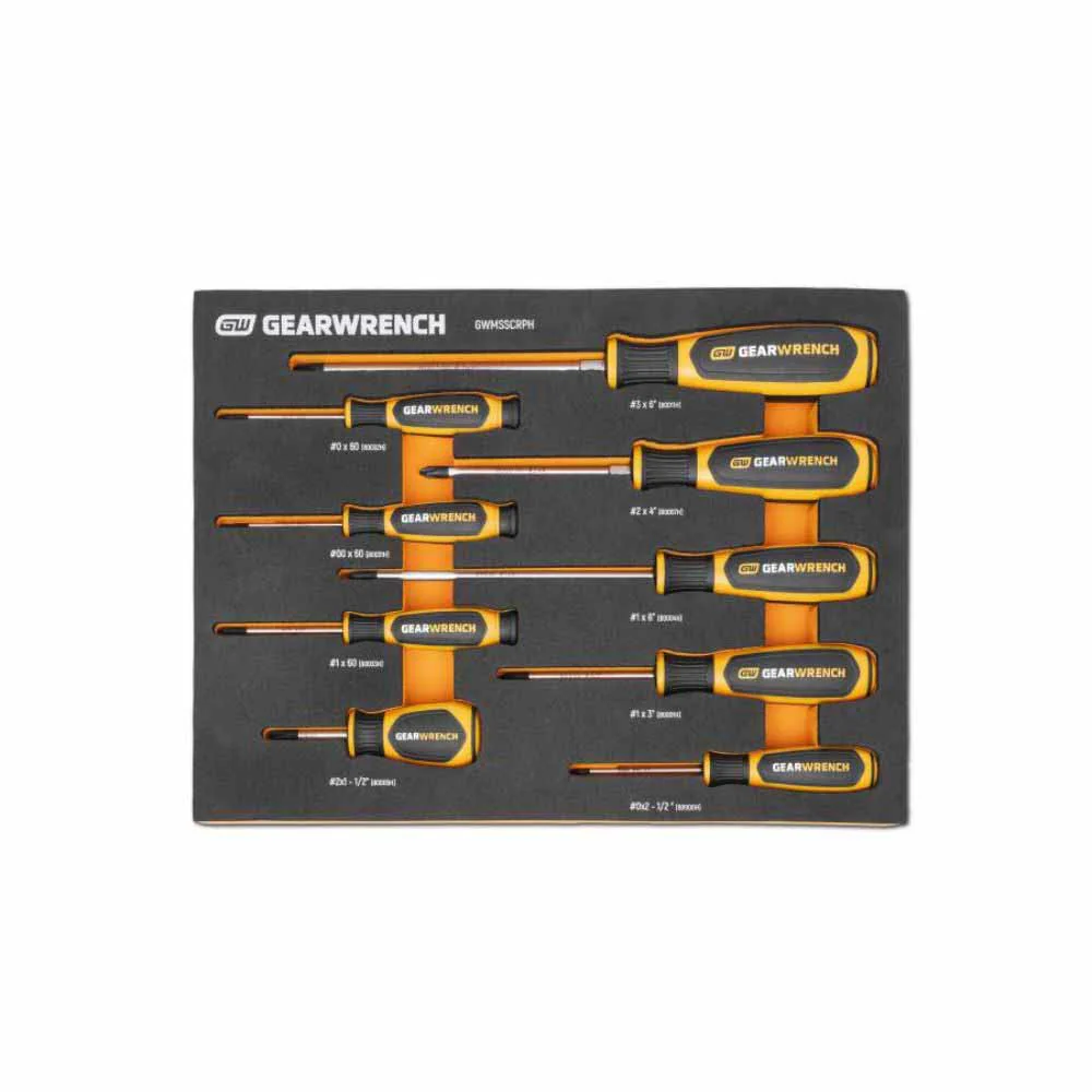 Gearwrench GWMSSCRPH 9 Piece Phillips® Dual Material Screwdriver Set in Foam Storage Tray - Mactool Shop
