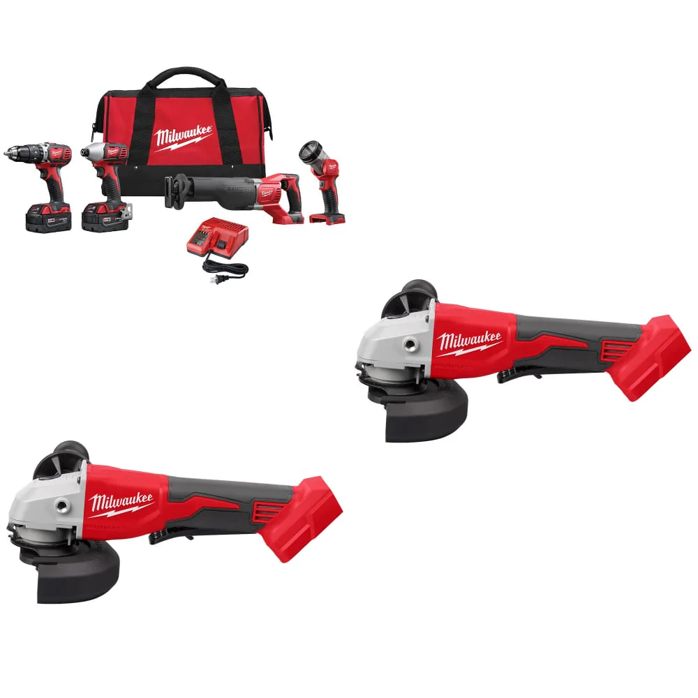 Milwaukee 2696-24 M18 4-Tool Combo Kit w/ FREE 2686-20 M18 Cut-Off Grinder, 2Pk - Mactool Shop