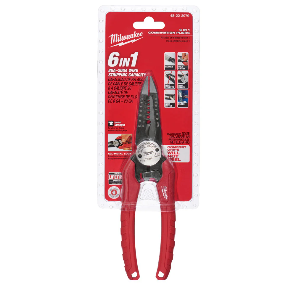 Milwaukee 48-22-3079 8GA - 20GA 6 IN 1 Combination Wire Pliers - Mactool Shop