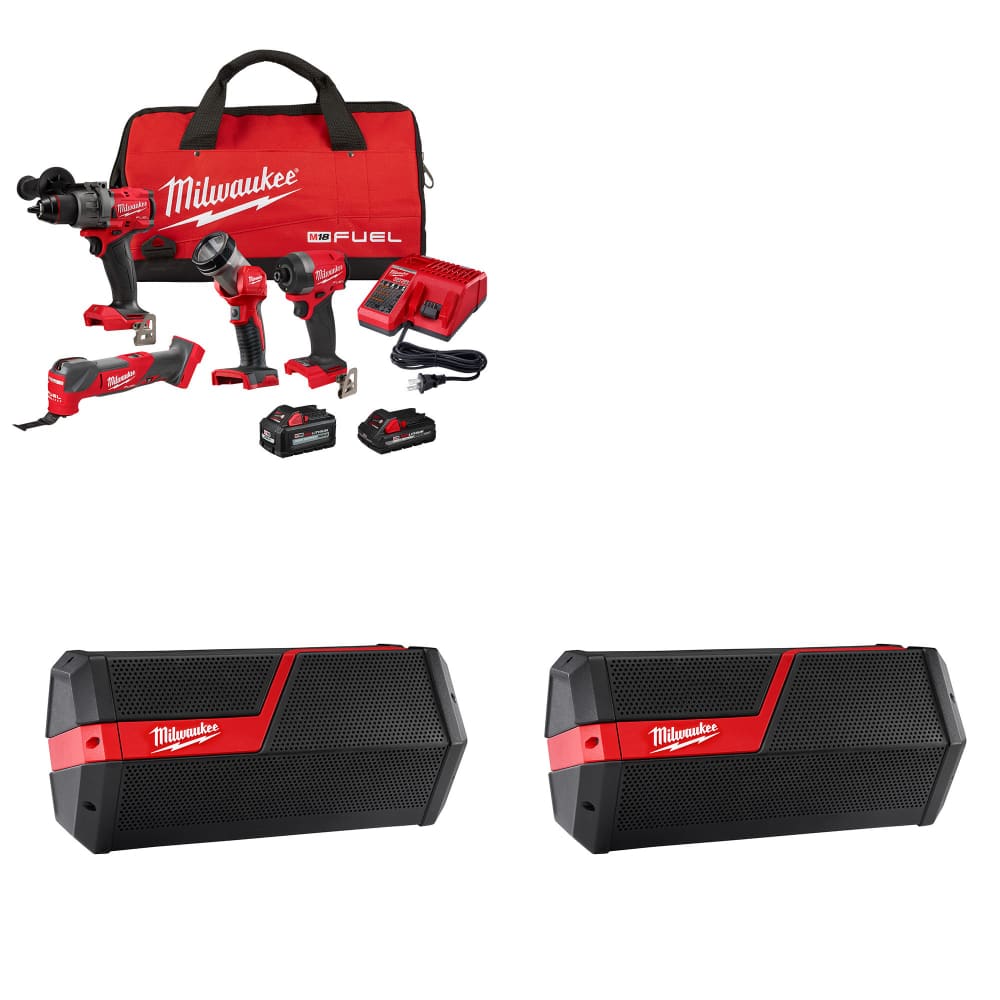 Milwaukee 3698-24MT M18 4-Tool Combo Kit W/ FREE 2891-20 M18/M12 Speaker, 2-Pack - Mactool Shop