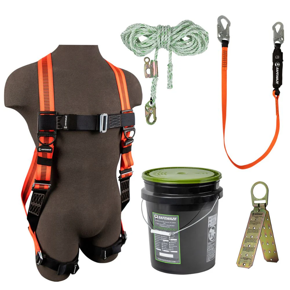 Safewaze FS148 V-Line Bucket Roof Kit: FS99280-E Harness, FS700-50GA VLL, FS88560-E Lanyard, FS870 Anchor - Mactool Shop