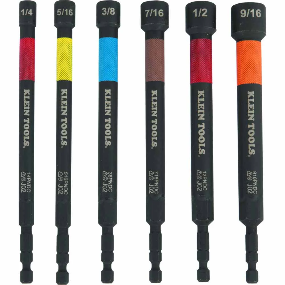 Klein 32930 Magnetic Color-Coded Power Nut Setters, 6-Piece Set - Mactool Shop