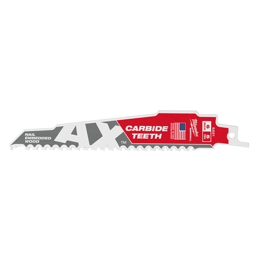 Milwaukee 48-00-5221 AX Sawzall Blade With Carbide Teeth, 6