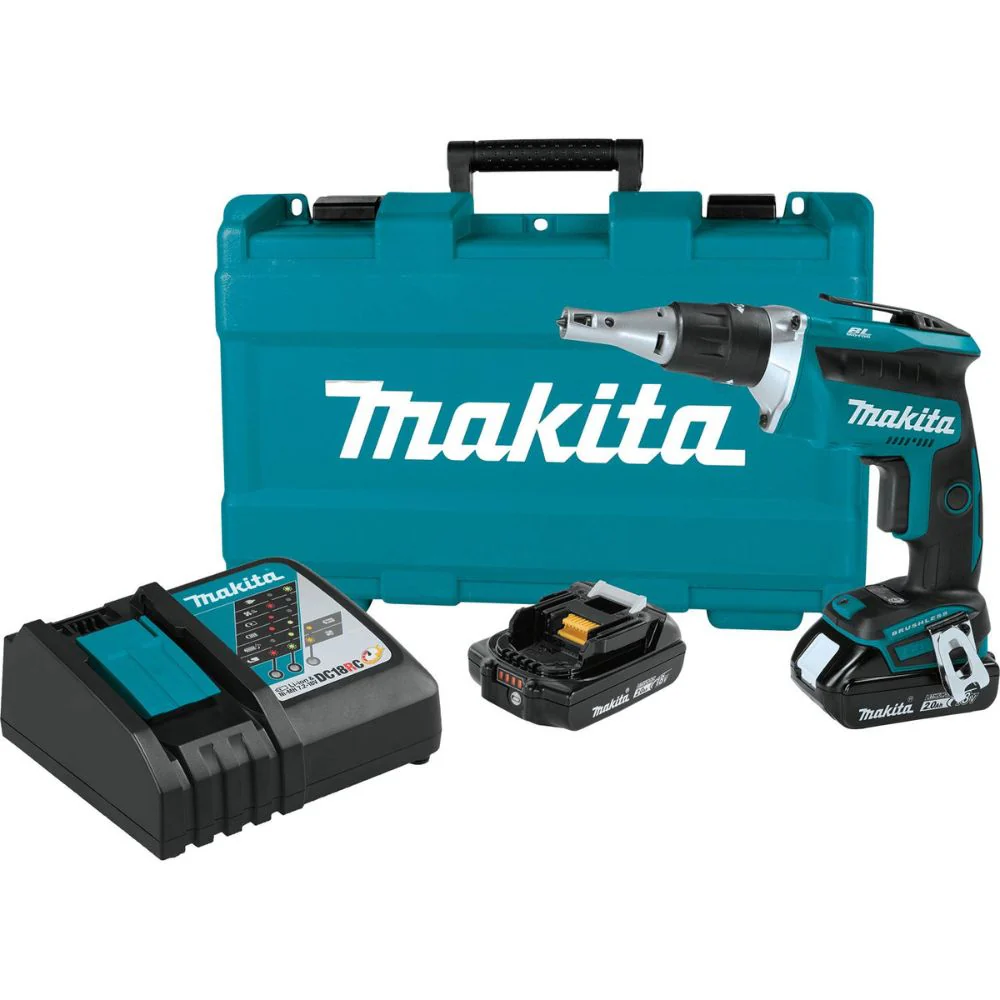 Makita XSF03R 18V LXT Lithium-Ion Compact Brushless Cordless 4,000 RPM Drywall Screwdriver Kit, var. spd., L.E.D. Light, case (2.0Ah) - Mactool Shop