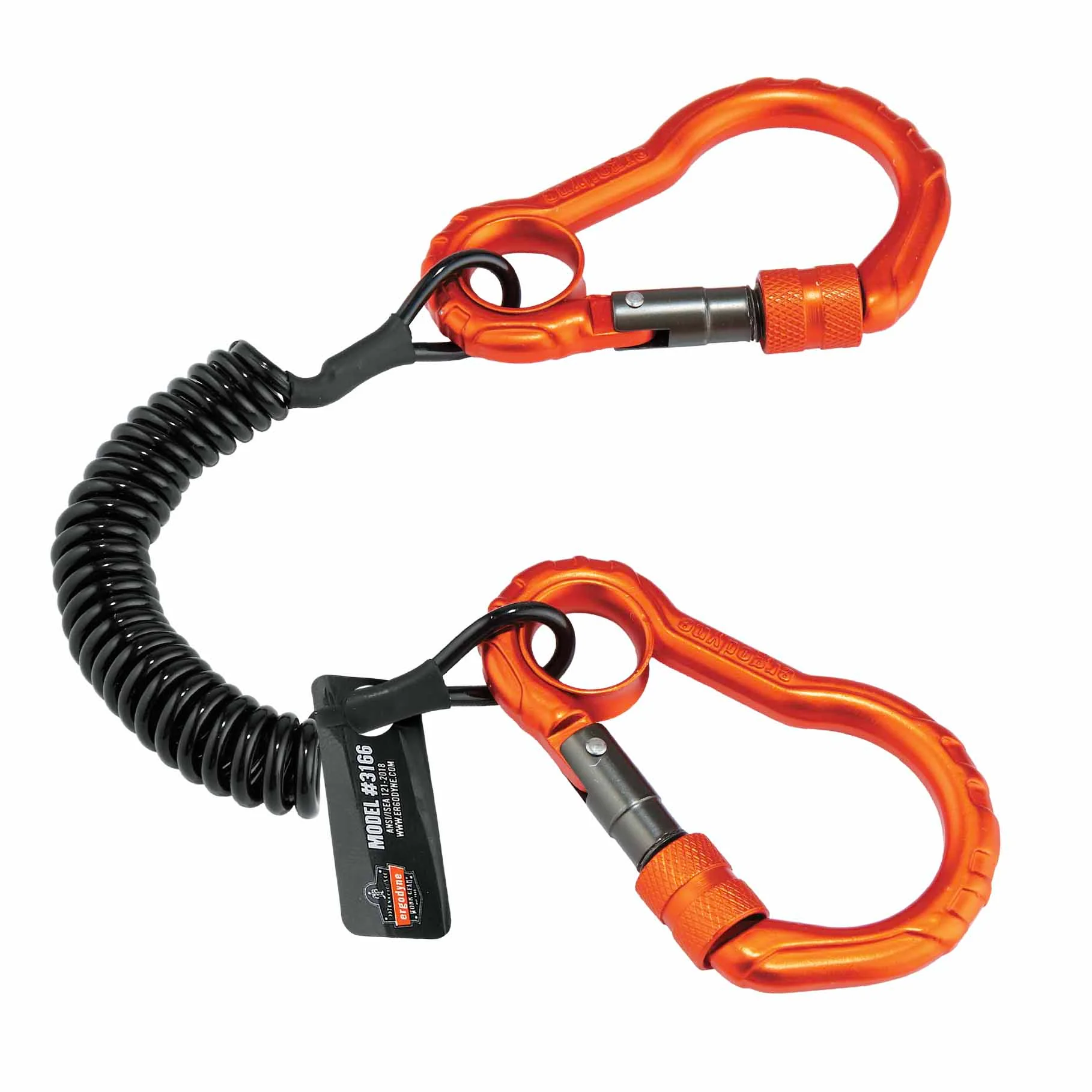 Ergodyne 19162 3166 Black Coil Lanyard - Dual Carabiners - 2lbs - Mactool Shop