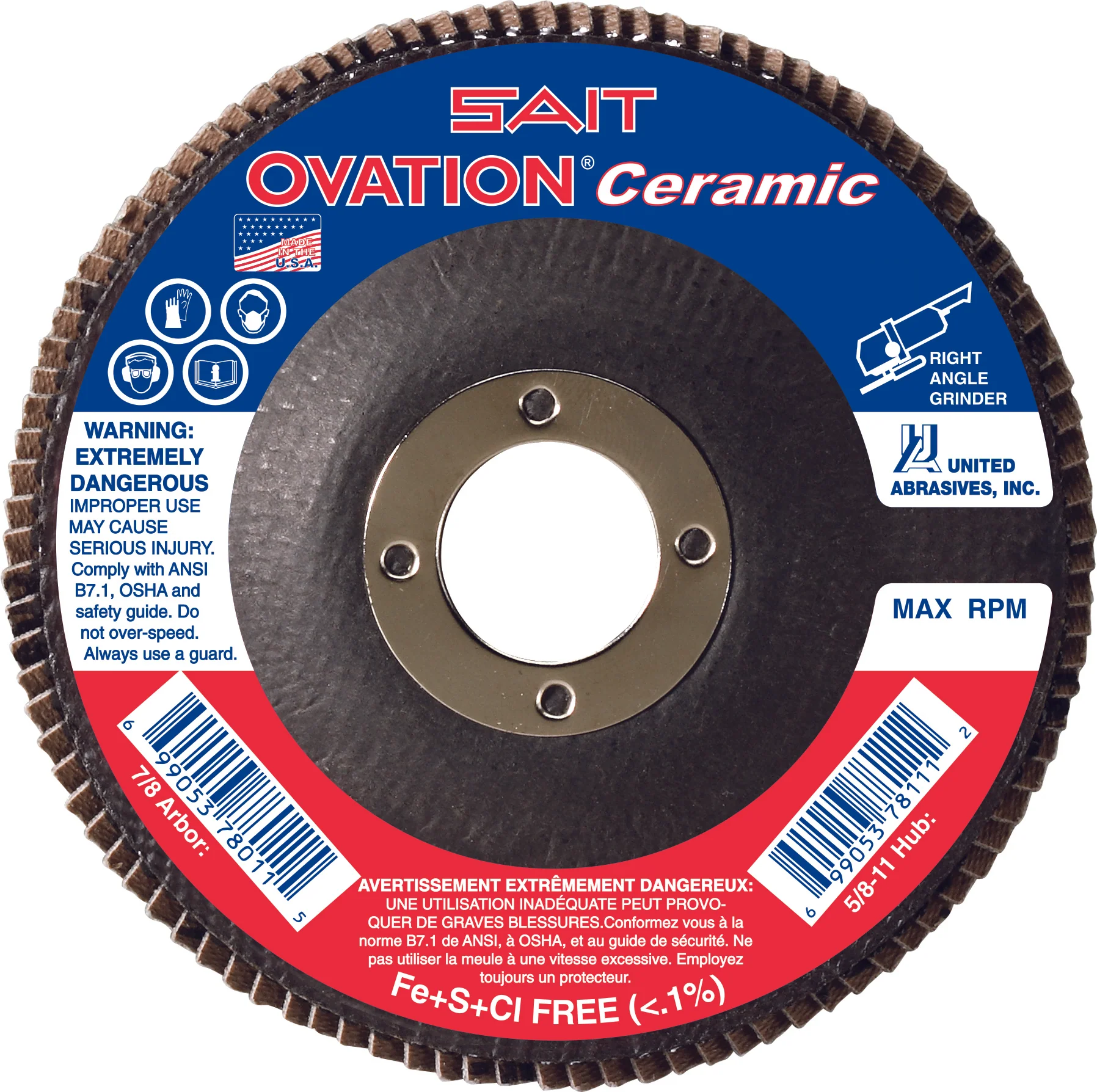 Sait 78260 OVATION Ceramic Flap Disc 4.5 x 7/8 36X, 10 Pack - Mactool Shop