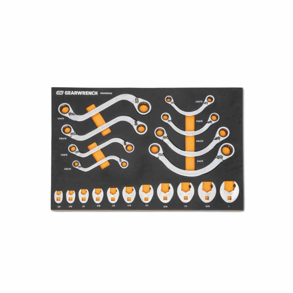 Gearwrench GWMSSRWSAE 19 Piece Specialty Ratcheting SAE Wrench Set in Foam Storage Tray - Mactool Shop