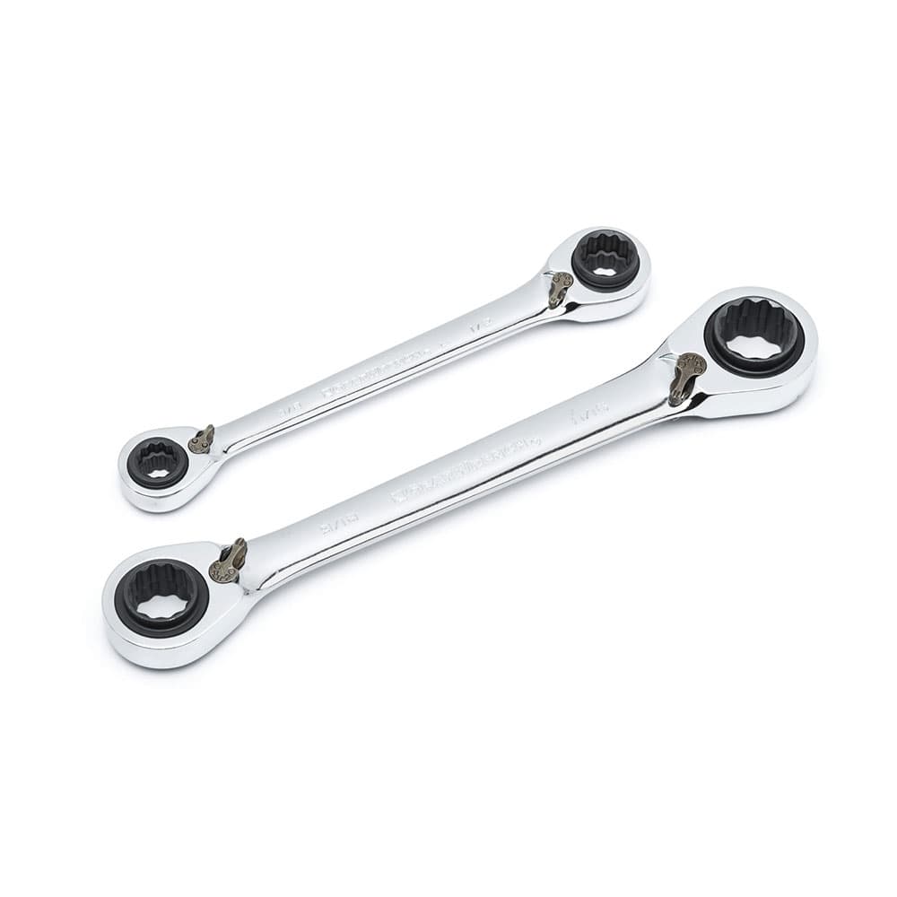 GearWrench 85900 2 Pc. 72-Tooth 12 Point QuadBox Reversible Double Box Ratcheting SAE Wrench Set - Mactool Shop