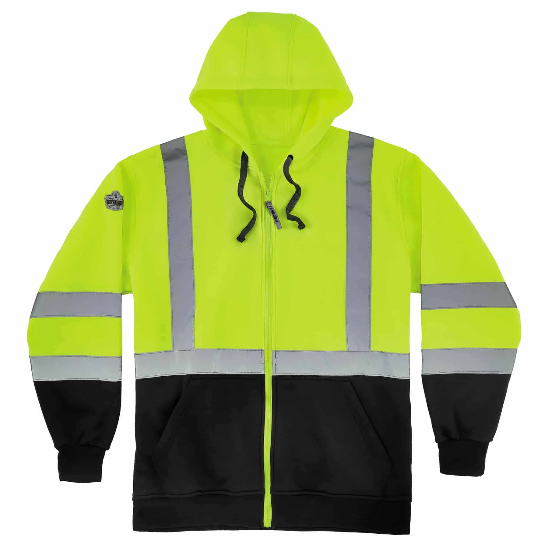 Ergodyne 21845 8372 XL Lime Class 3 Hooded Sweatshirt Black Bottom - Zipper - Mactool Shop