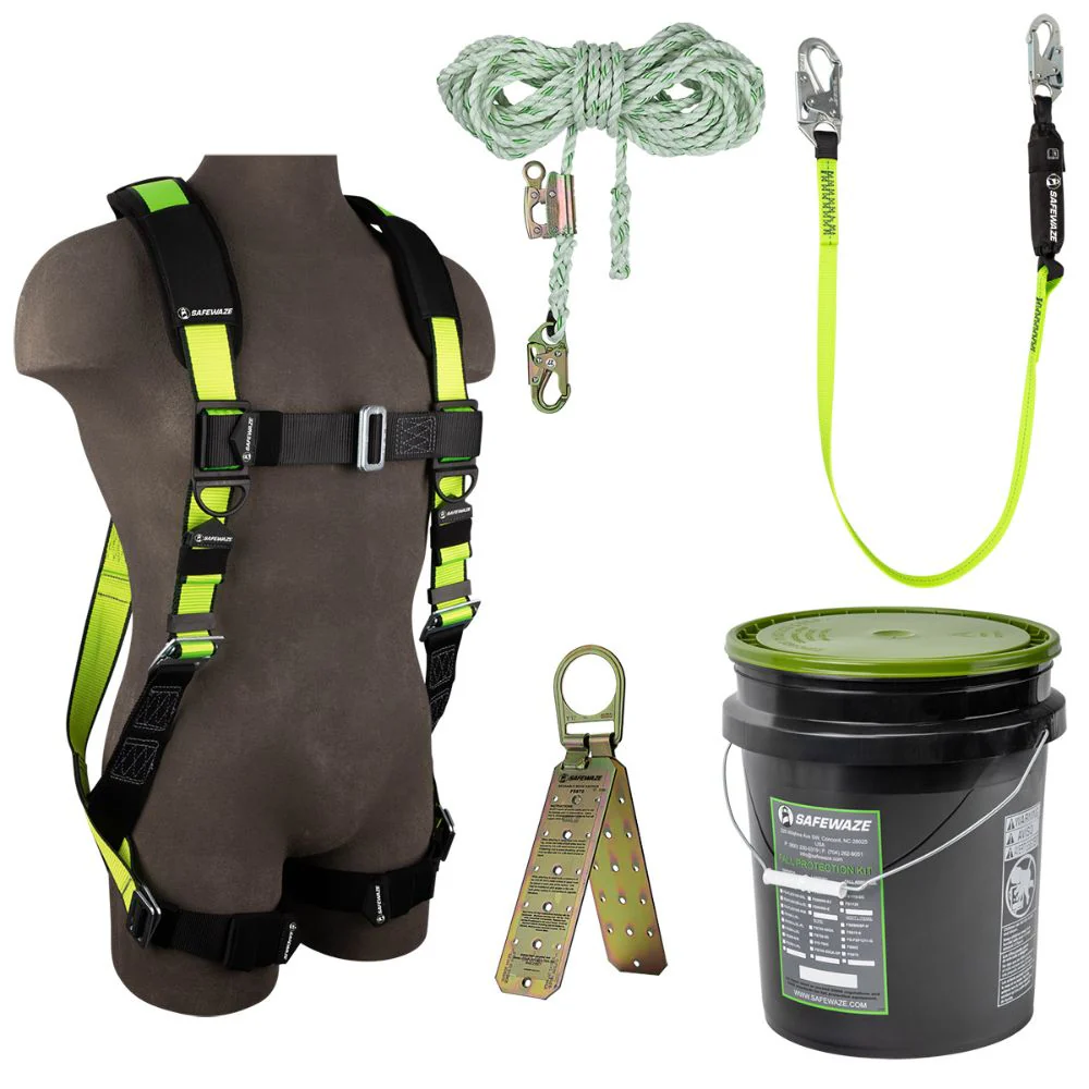 Safewaze FS120-2X PRO Bucket Roof Kit: FS280-2X Harness, FS700-50GA VLL, FS560 Lanyard, FS870 Anchor, 2X - Mactool Shop