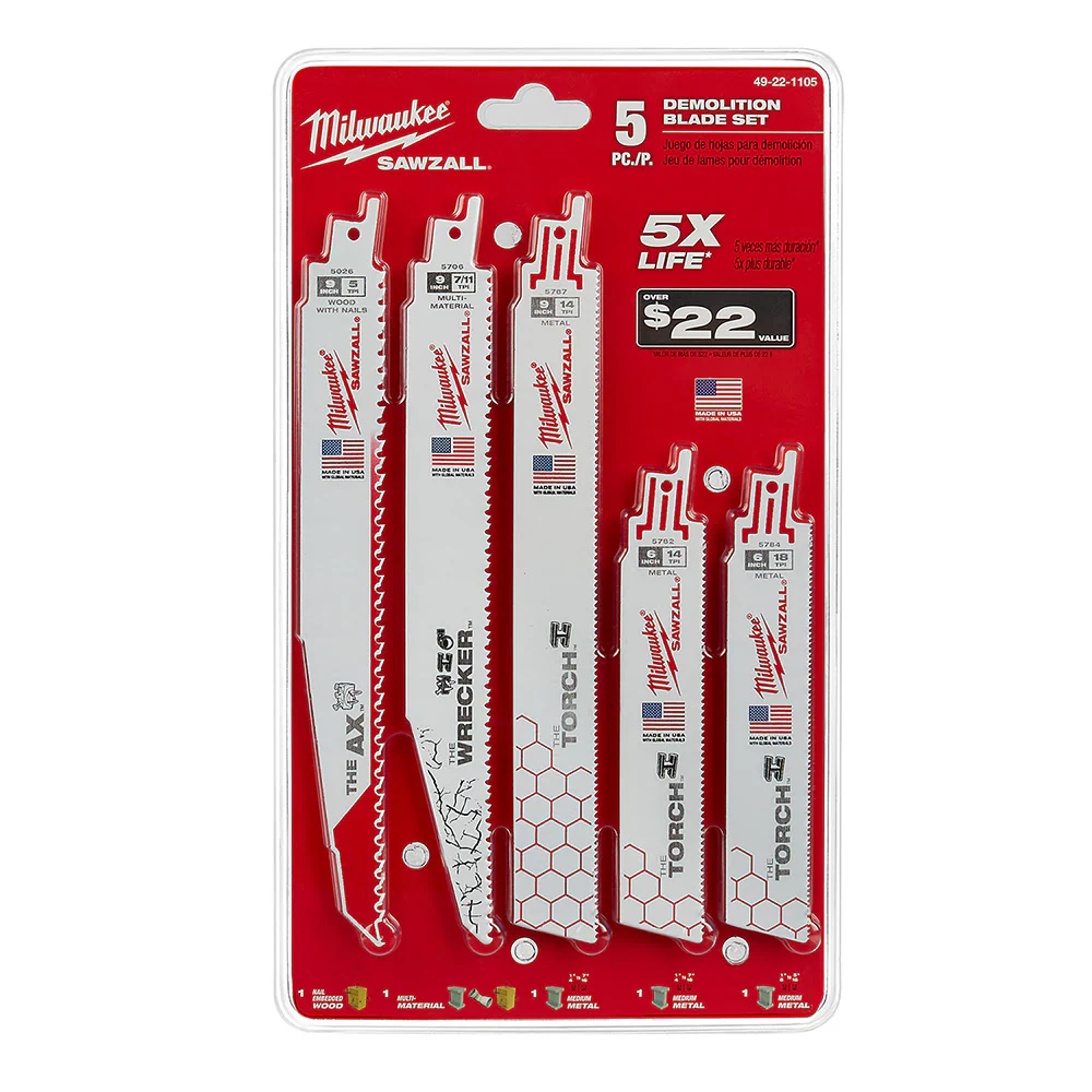 Milwaukee 49-22-1105 5 Piece Demolition Sawzall Blade Set, 6